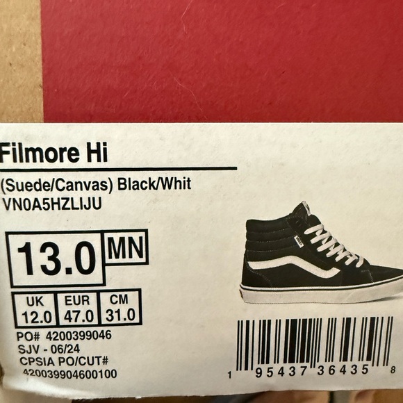 Vans Filmore Hi Black and White High-Top Sneakers Men’s 13 NEW - Picture 4 of 4